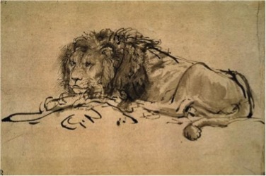 Rembrandt van Rijn, Lion Resting, 1650, ink on paper