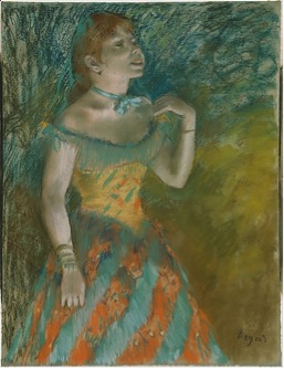 Edgar Degas, The Singer in Green, c. 1884, pastel on light blue laid paper