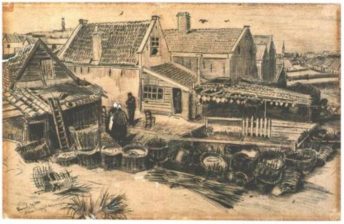 Vincent van Gogh, Fish-Drying Barn, Seen from a Height, ink and pencil on paper, 1882