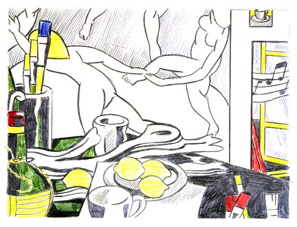 Roy Lichtenstein, Artist’s Studio—the Dance (sketch), 1974, colored pencils and graphite on paper