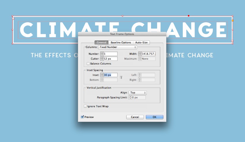 text frame options