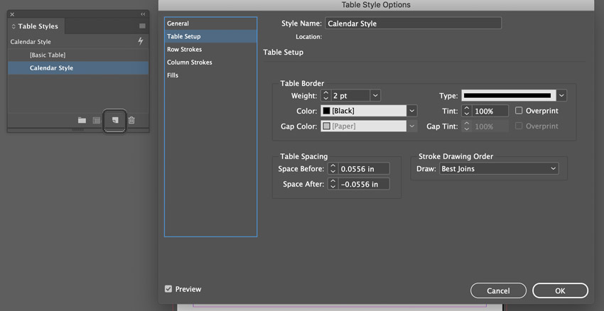 Adding a table border