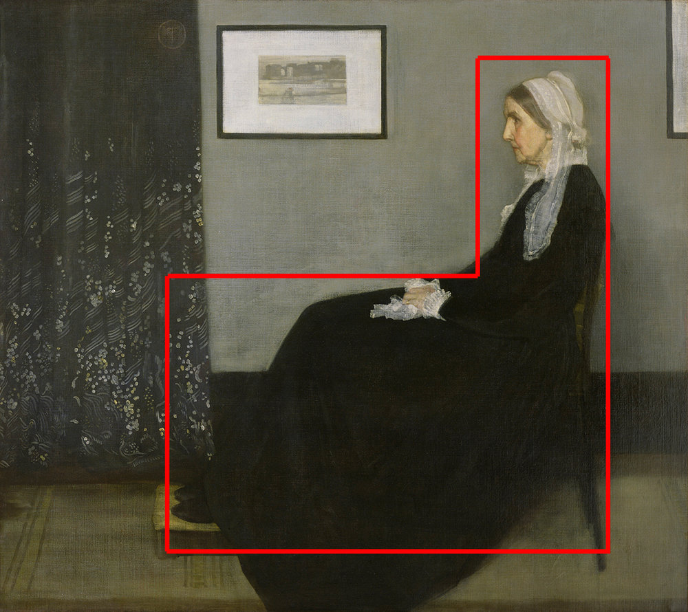 A reverse L shape in “Whistlers Mother” by James M. Whistler