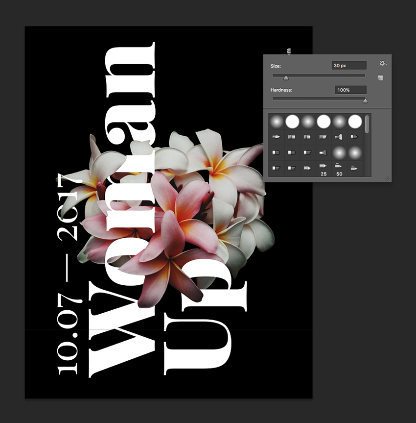 On the layer mask of the new flower layer use the brush tool to reveal parts of the flower