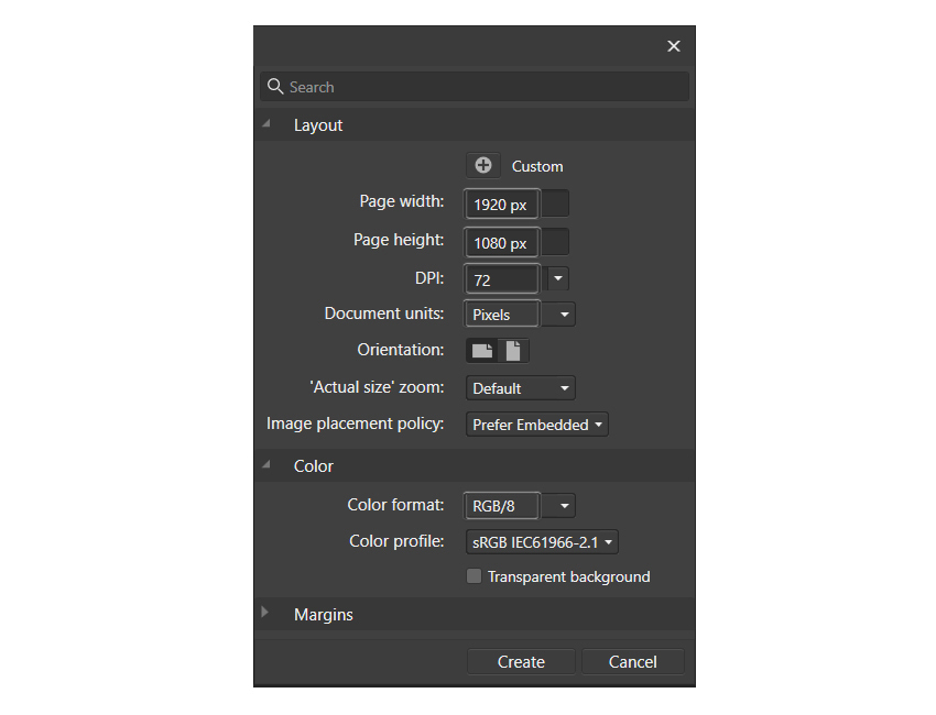 how to open new document in affinity photo for shadow text effect