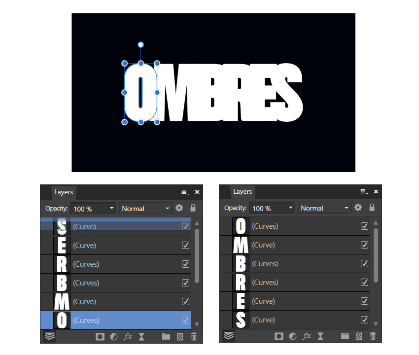 how to reorder layers for affinity photo drop shadow text effect