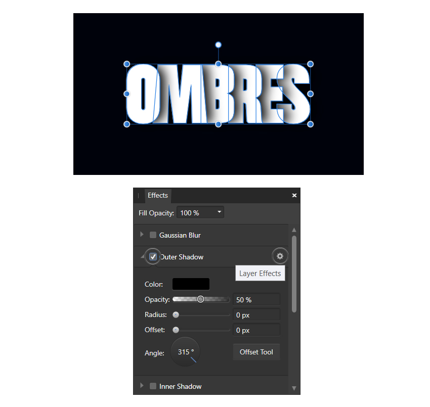 how to add shadow affinity photo text effect