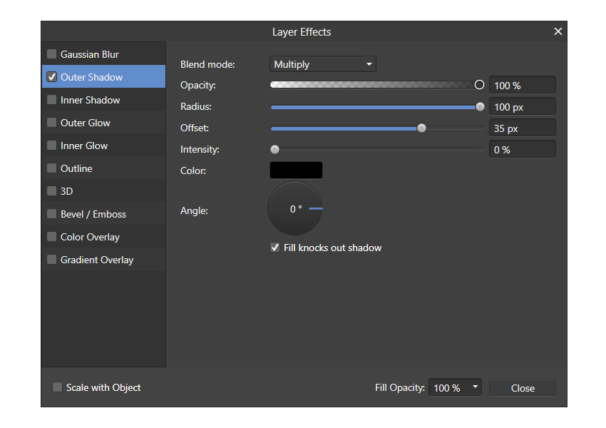 affinity photo drop shadow settings for shadow text effect