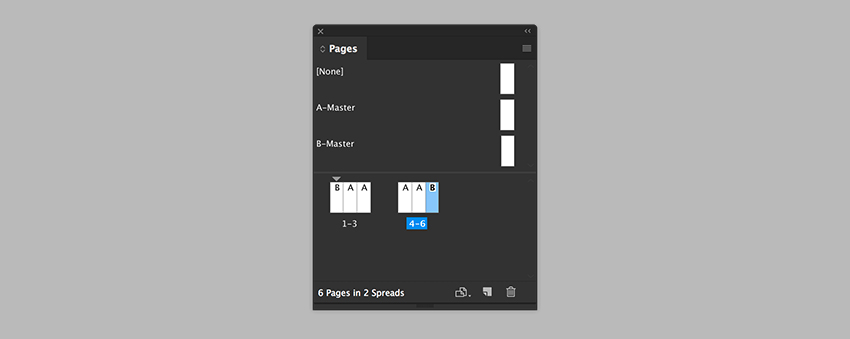 Combine pages 1-3 and pages 4-6 to create 2 spreads