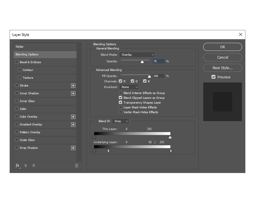 adjusting blending options