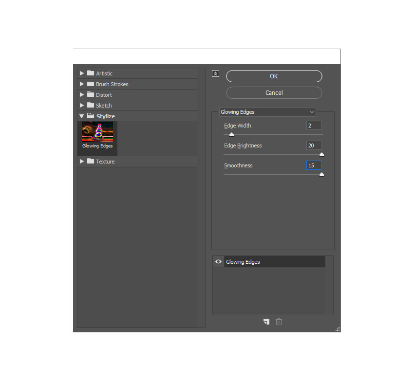 adding glowing edges filter
