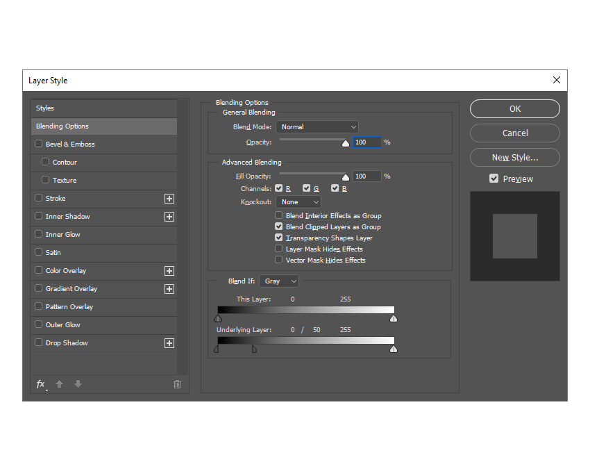 adjusting blending options