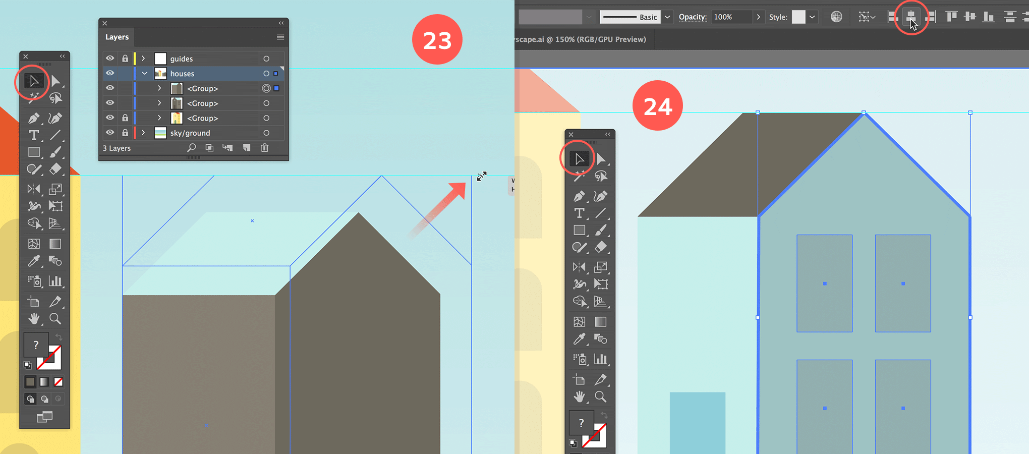 Resize the house, add windows and align things up