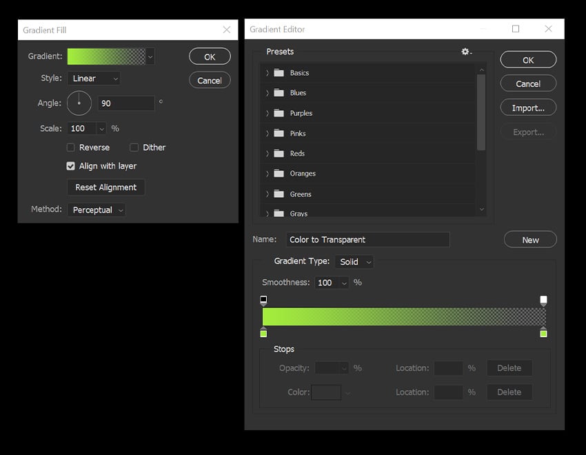 open the gradient editor 