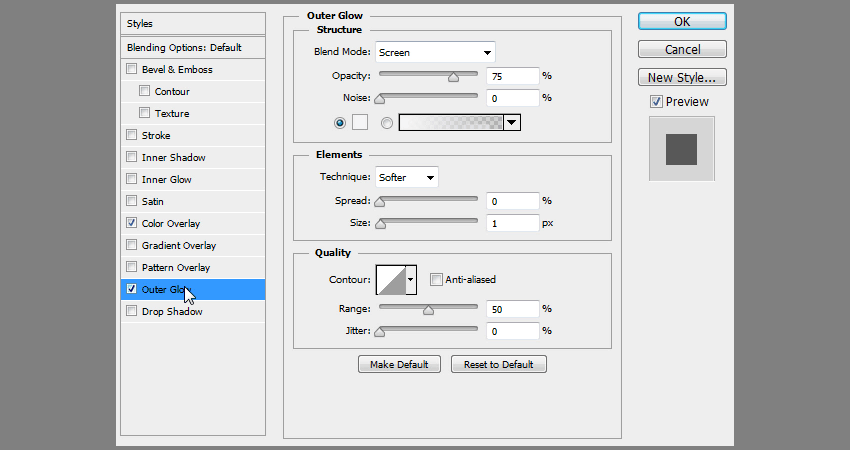 blending options outer glow